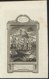 Bougainville Hoisting French Flag Straight of Magellan 1778 Antique