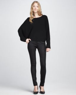 Vince Ribbed Boat Neck Sweater & Textured Leather Jeans   Neiman