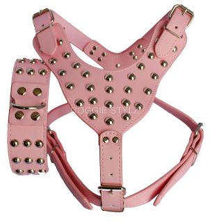Black Leather Dog Harness Collar Set Silver Studs Pit Bull 26 34