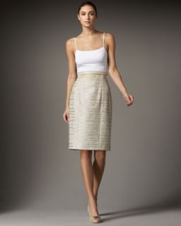 Carolina Herrera Belted Metallic Tweed Skirt   Neiman Marcus