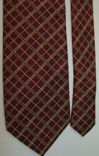 Harold Powell Checker Geometric Stripe Maroon Gold Blue Silk Neck Tie