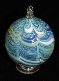 Unique Aqua Blue Hand Blown Glass Christmas Ornament Collector Item