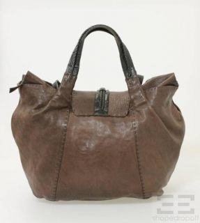 Henry Beguelin Brown Black Leather Silver Horn Closure Star Tote Bag