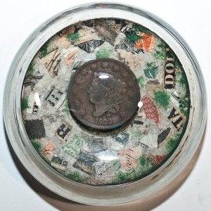 RARE Glass Paperweight 1832 Liberty Head Cent Macerated Money
