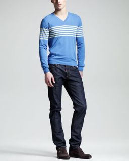 47SM DSquared2 Striped V Neck Sweater & Slim Dark Jeans