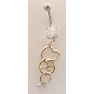 Golden Love Hope Peace Fancy Pronged CZ Dangle Belly Ring
