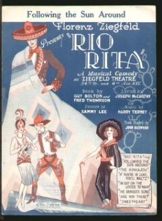 Rio Rita 1926 Following The Sun Around Broadway Vintage Sheet Music