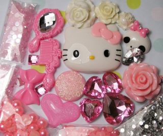 DIY Hello kitty Pink Bling Flatback Resin Cabochons Kawaii Deco Kit