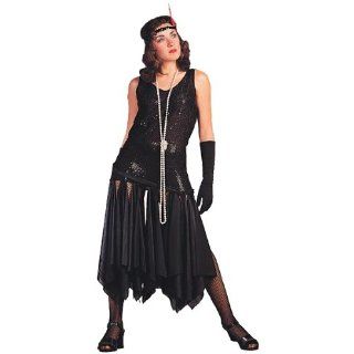 Womens Black 20s Scarf Flapper Dress Costume Clothing