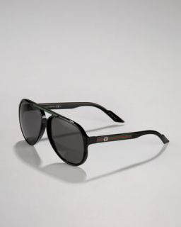 N0N73 Gucci Rounded Plastic Sunglasses, Shiny Black