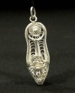Imperial Russian Sterling Silver Filigree Slipper Shoe Necklace Chain