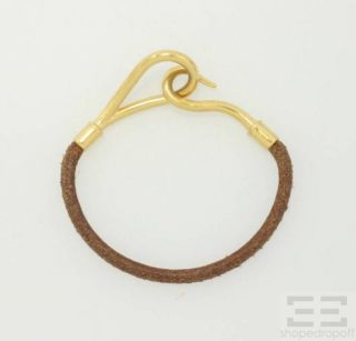 Hermes Brown Leather Gold Plated Jumbo Bracelet