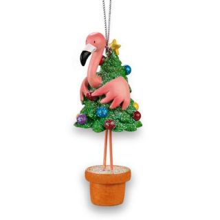 tropical tiki pink flamingo christmas holiday tree ornament