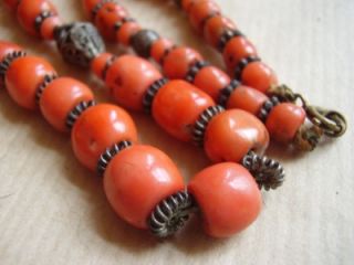 Lovely Middle Eastern 19th Century Graduated Coral Silver Necklace