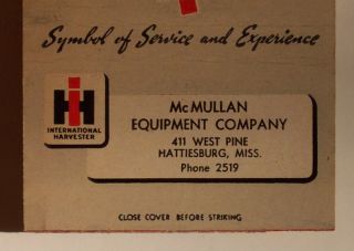 1940s Wide Matchbook IH Truck McMullan Hattiesburg MS
