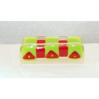 Green & Red Fused Glass Business Card Holder by Janet