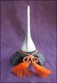 Iron Japanese Samurai Warrior Miniature Kabuto Helmet Orange Tassels