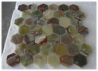 Green Onyx 2Hexagon Polished Mosaic Tile Meshed on 12x12 Backsplash
