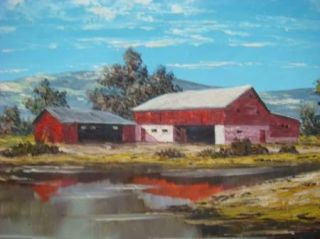 Heyer Signed Original Huge Landscape Farm Oil Painting