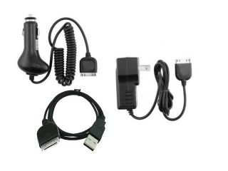 Travel AC Home Car Charger + USB Data Cable for Sandisk Sansa Fuze 2GB