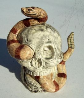 Skull and Rattlesnake Figurine Skeleton Snake Statue Goth Western