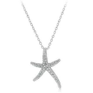 White Gold Bonded Silver CZ Starfish Necklace Pendant: Jewelry: 
