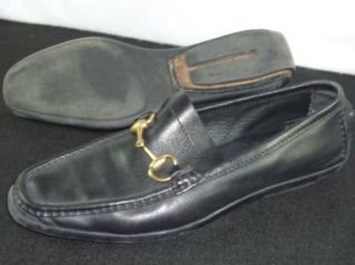 Womens Gucci Brass Horsebit Moccasin Loafers Black 9 5 B