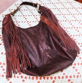 Carlos Santana Leather and Man Made Fringe Hobo Handbag