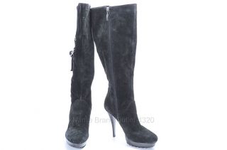  black suede rib knit stud knee high HEARNE lug heel boot shoe $189 NWD