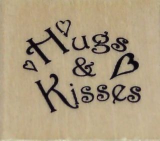 Hugs Kisses with Hearts Wood Mounted Rubber Stamp