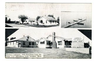 Hannas Cottages Postcard 1958 Houghton Lake Heights Michigan Hanna