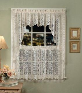 Hopewell Lace 60x24 Tier Kitchen Curtain Pair White