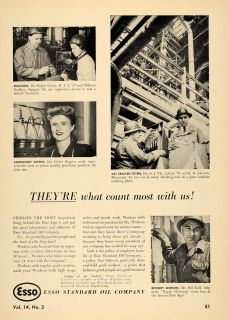 1948 Ad Esso Standard Oil Refinery Factory Lab Workers   ORIGINAL