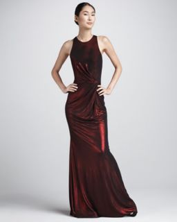 T5SYR David Meister Metallic Ruched Racerback Gown