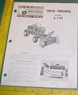 Wheel Horse Snow Thrower 6 7211 Instruct Parts List