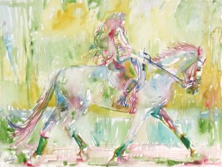 GIRL RIDING a HORSE PAINTING   illustration fine arts watercolors