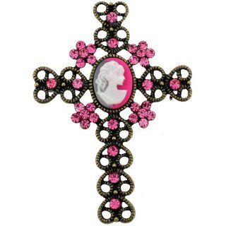 Vintage Style Rose Pink Cameo Cross Pin Brooch And Pendant(Chain Not
