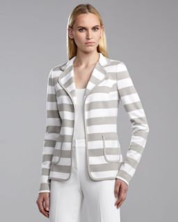 B23W6 St. John Collection Milano Striped Knit Fitted Jacket, Limestone
