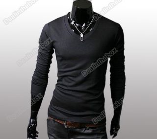 Hot Sale Mens Slim Fit Men Tight Shirts Casual V Neck Long Sleeve T