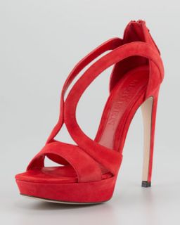 S9938 Alexander McQueen Double Arched Suede Sandal, Red