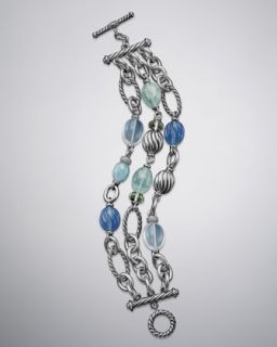 Y0ZBK David Yurman Carved Cable Bracelet, Blue Chalcedony