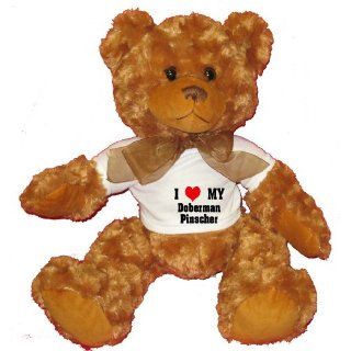 I Love/Heart Doberman Pinscher Plush Teddy Bear with WHITE