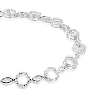 Sterling Silver Circle Link Diamond Bracelet  0.15 cttw   7 inch