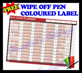  Calendar Year Wall Planner Free Pen Label Sticker Dots Holiday