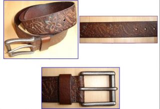 Hollister by Abercrombie Brown Embossed Leather Beach Belt 30 34 Mens