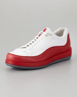 leather lace up sneaker white red $ 540