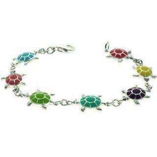 Sterling Silver Multi color Enamel Turtle Bracelet Jewelry 