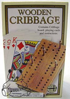 Cribbage Board Wood Travel House of Marbles 2 to 3 Player Cards Metal
