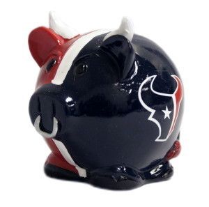 Houston Texans SMALL Thematic Piggy Bank Hand Painted Molded Resin Pig