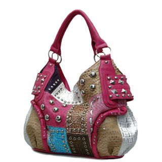  Inspired Patchwork Studs Style Hobo Handbag Purse New Pink